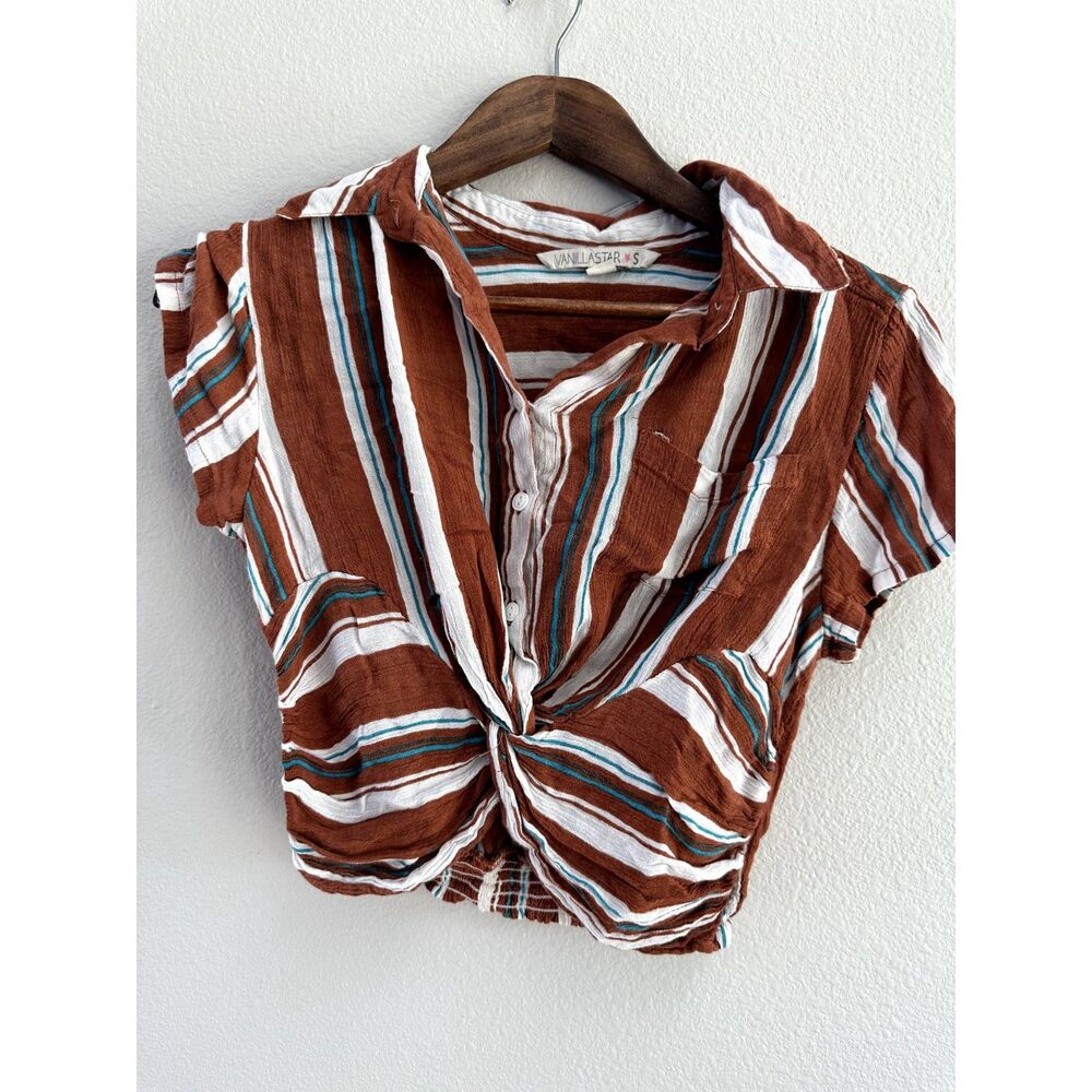 Summer Cropped Top Vanilla Star striped twist front small terracotta orange